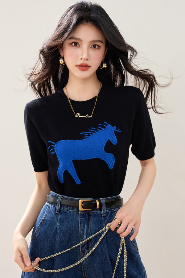 Fashion jacquard shirts slim round neck T-shirt